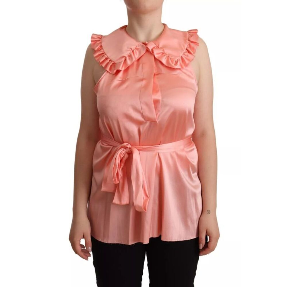 Dolce & Gabbana Pink Silk Stretch Sleeveless Collared Top Women's Blouse